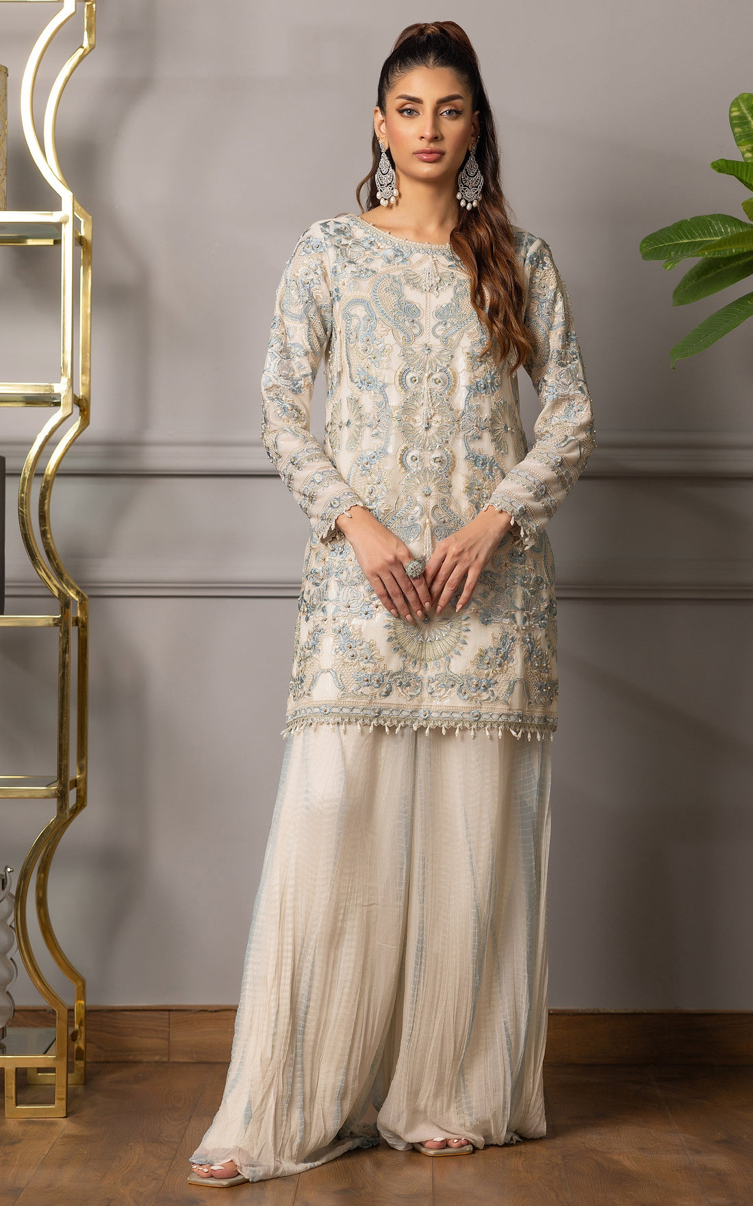 Threads and Motifs | Formal Dresses 25 | Embroidered Shirt With Gharara by Threads and Motifs - Designer Dress  - Type : Ladies Clothes - Available at Libayah - 100% Original 