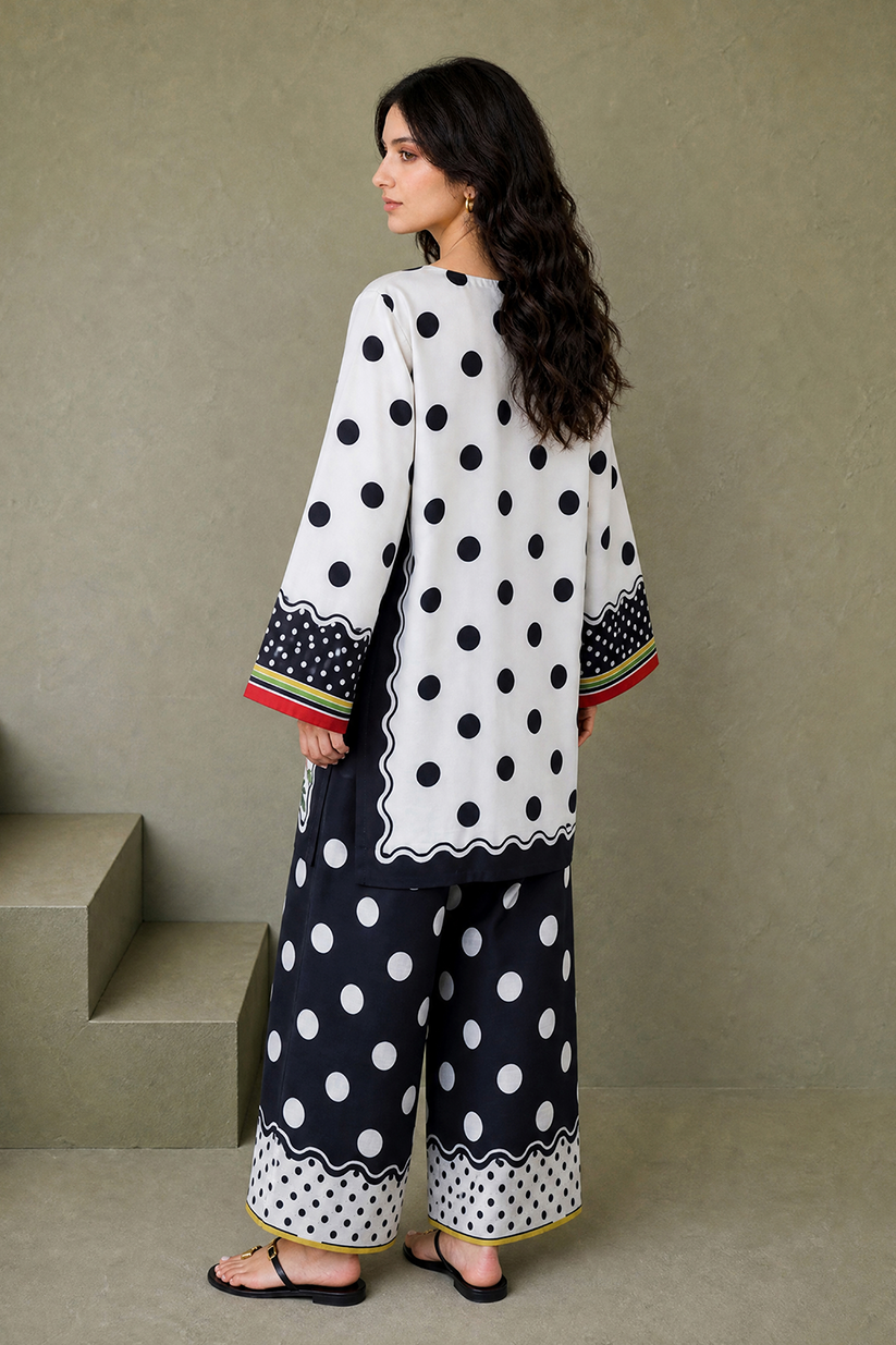 Saad Shaikh | Ease Fall Edit 26 | D-10 Co-ord Set White and Black by Saad Shaikh - Designer Dress  - Type : Ladies Clothes - Available at Libayah - 100% Original 