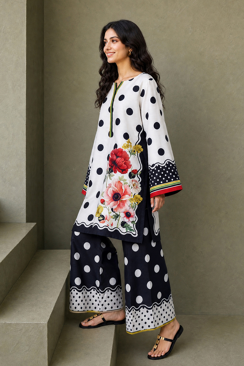 Saad Shaikh | Ease Fall Edit 26 | D-10 Co-ord Set White and Black by Saad Shaikh - Designer Dress  - Type : Ladies Clothes - Available at Libayah - 100% Original 