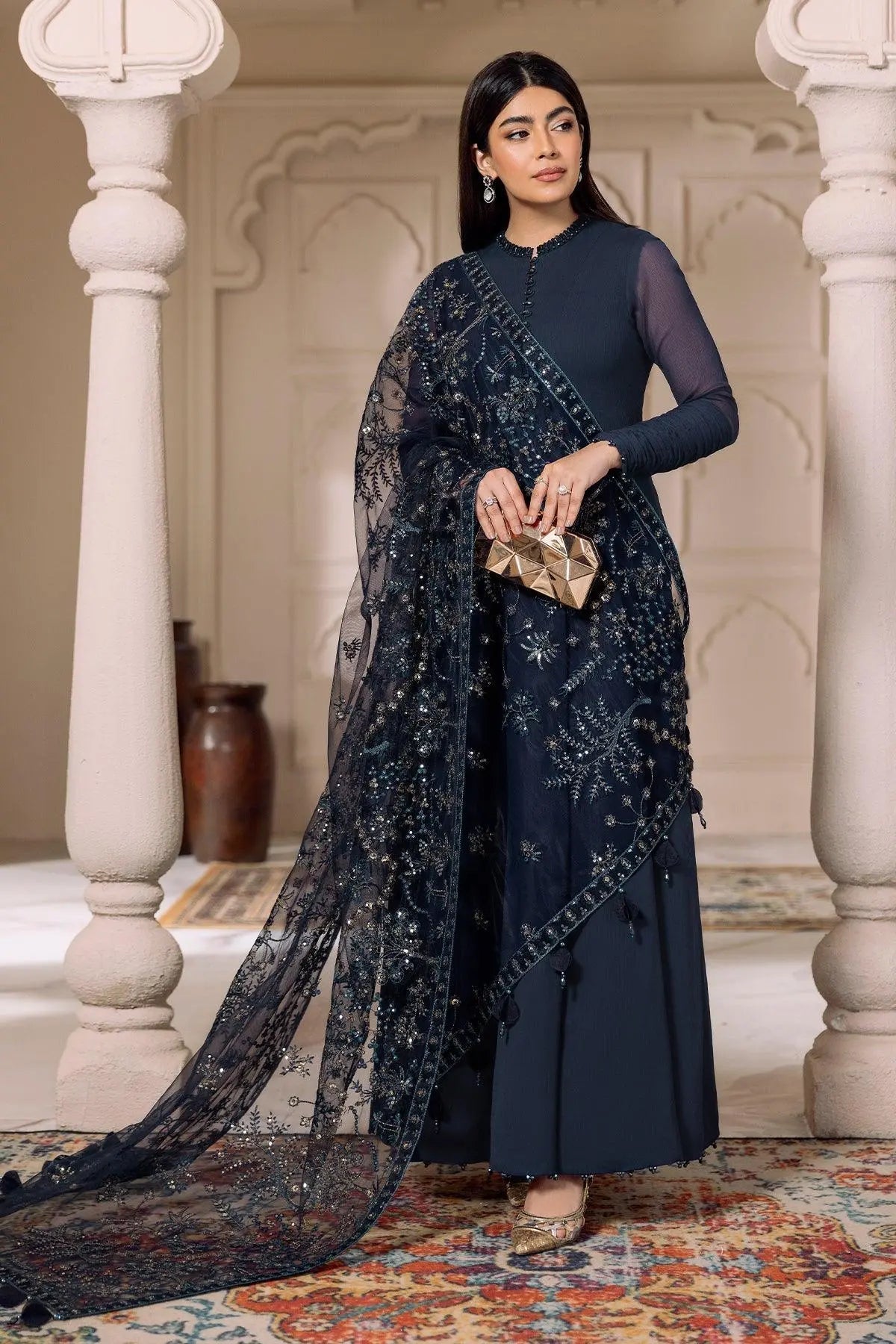 Alizeh | Ready to wear | Navy Blue 3 piece - RTW1012 by Alizeh - Designer Dress  - Type : Ladies Clothes - Available at Libayah - 100% Original 