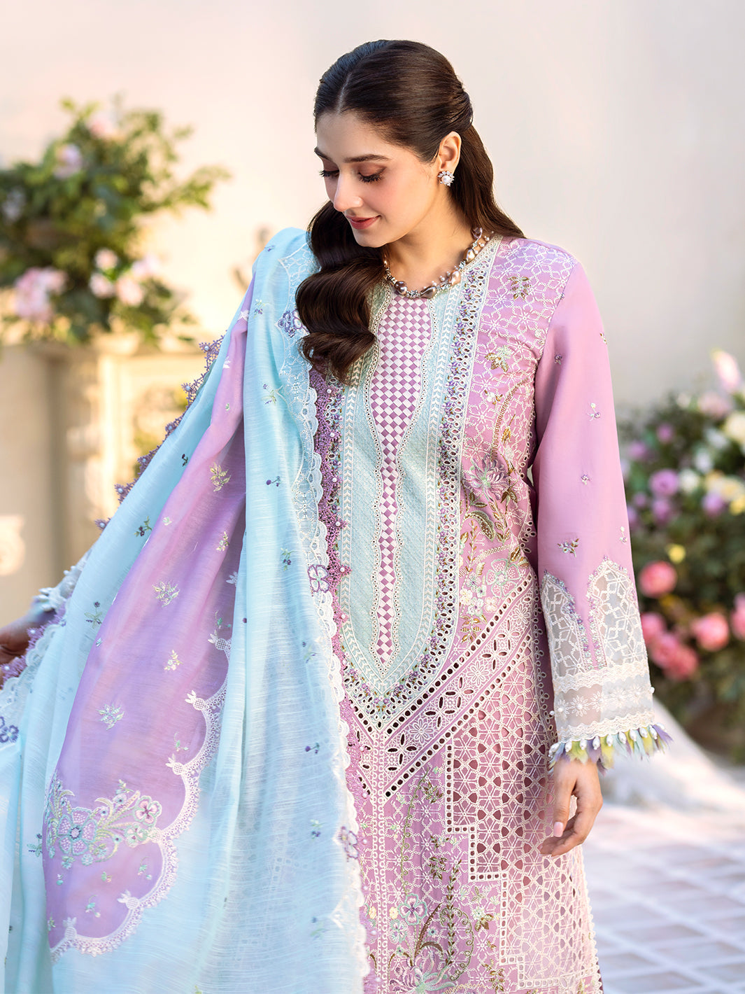 Bin Ilyas | Freesia Embroidered Lawn 25 | 101 - B by Bin Ilyas - Designer Dress - Type: Ladies Clothes - Available at Libayah - 100% Original