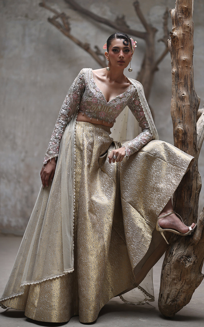 Threads and Motifs | Formal Dresses 25 | Organza Embroidered Blouse With Lehenga by Threads and Motifs - Designer Dress  - Type : Ladies Clothes - Available at Libayah - 100% Original 