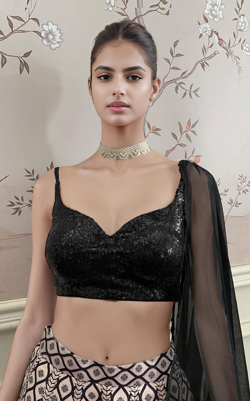 Threads and Motifs | Formal Dresses 25 | Sequins Blouse With Printed Lehenga And Dupatta by Threads and Motifs - Designer Dress  - Type : Ladies Clothes - Available at Libayah - 100% Original 
