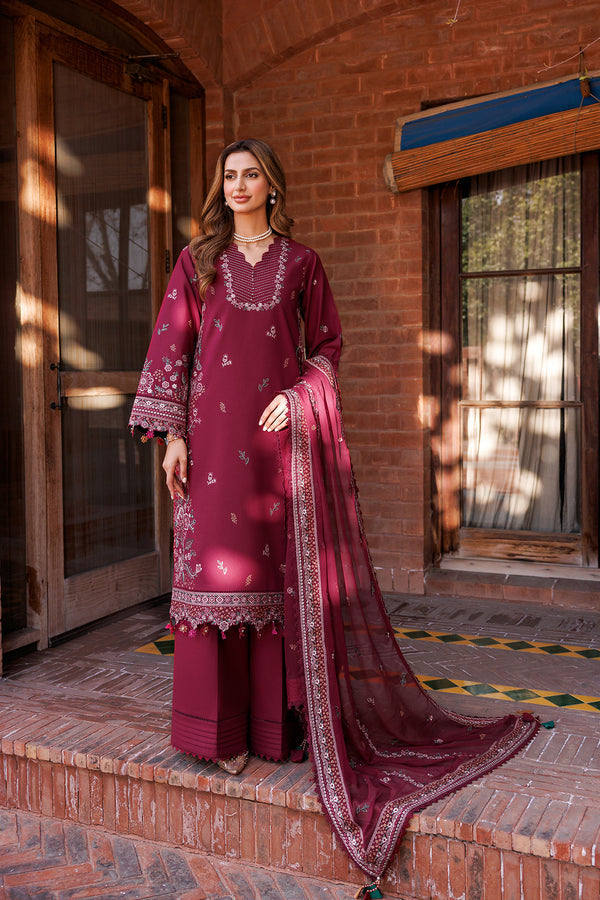 Farasha | Dastoor Embroidered Lawn SS24 | RUBY GLAM by Farasha - Designer Dress - Type: Ladies Clothes - Available at Libayah - 100% Original