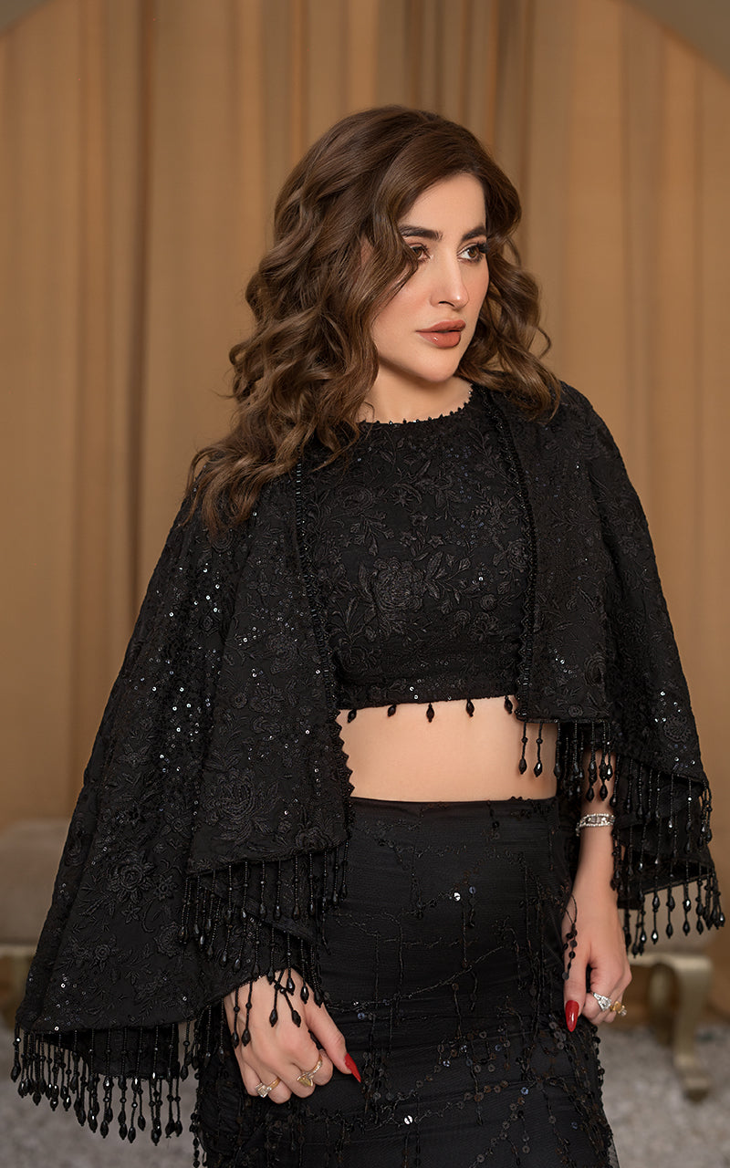 Threads and Motifs | Formal Dresses 25 | Embroidered Blouse With Embroidered Skirt And Embroidered Cape by Threads and Motifs - Designer Dress  - Type : Ladies Clothes - Available at Libayah - 100% Original 