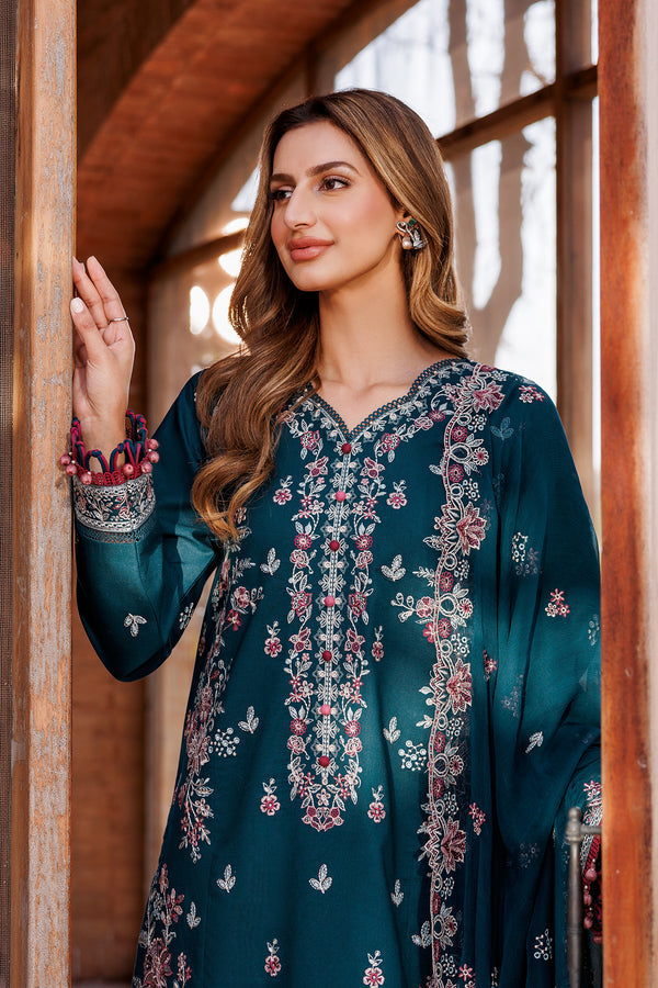 Farasha | Dastoor Embroidered Lawn SS24 | EMERALD CHARM by Farasha - Designer Dress - Type: Ladies Clothes - Available at Libayah - 100% Original