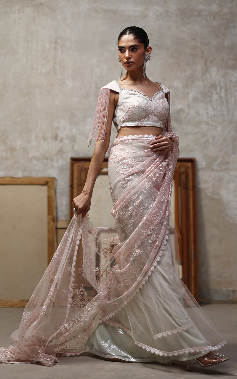 Threads and Motifs | Formal Dresses 25 | Net Embroidered Blouse And Saree by Threads and Motifs - Designer Dress  - Type : Ladies Clothes - Available at Libayah - 100% Original 