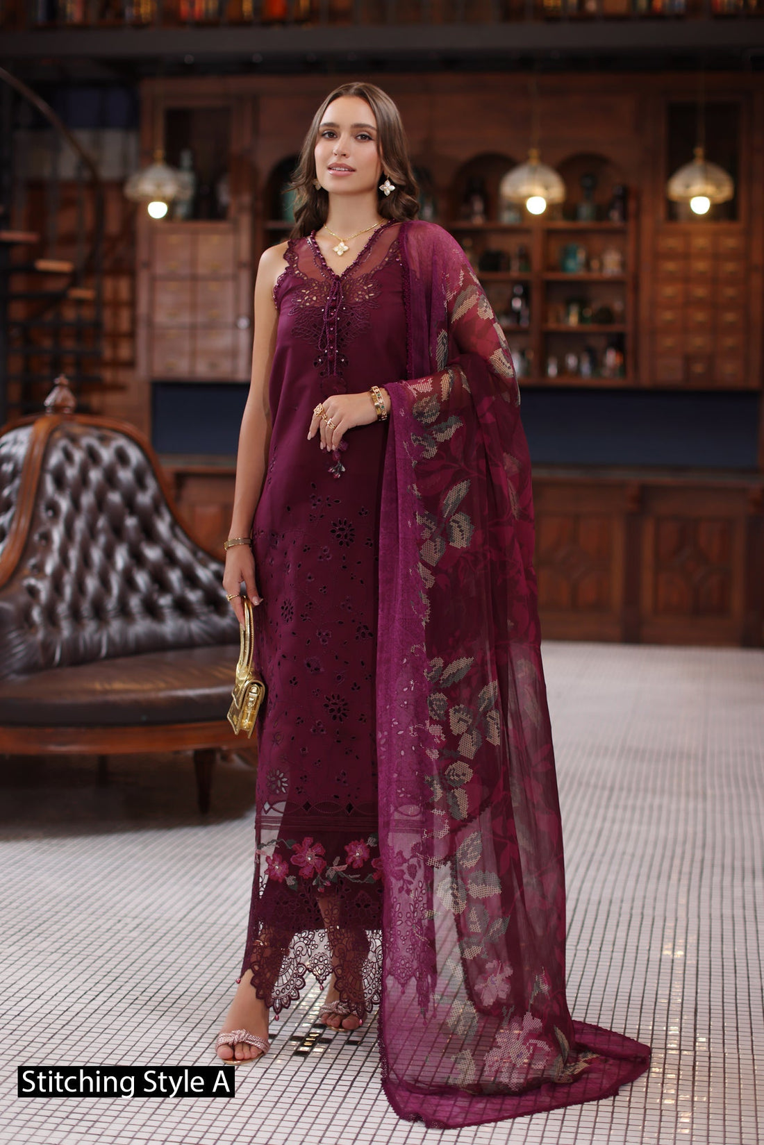 Noor by Saadia Asad | Eid Luxury Schiffli Laserkari 25 | D12- Plum by Noor by Saadia Asad - Designer Dress - Type: Ladies Clothes - Available at Libayah - 100% Original