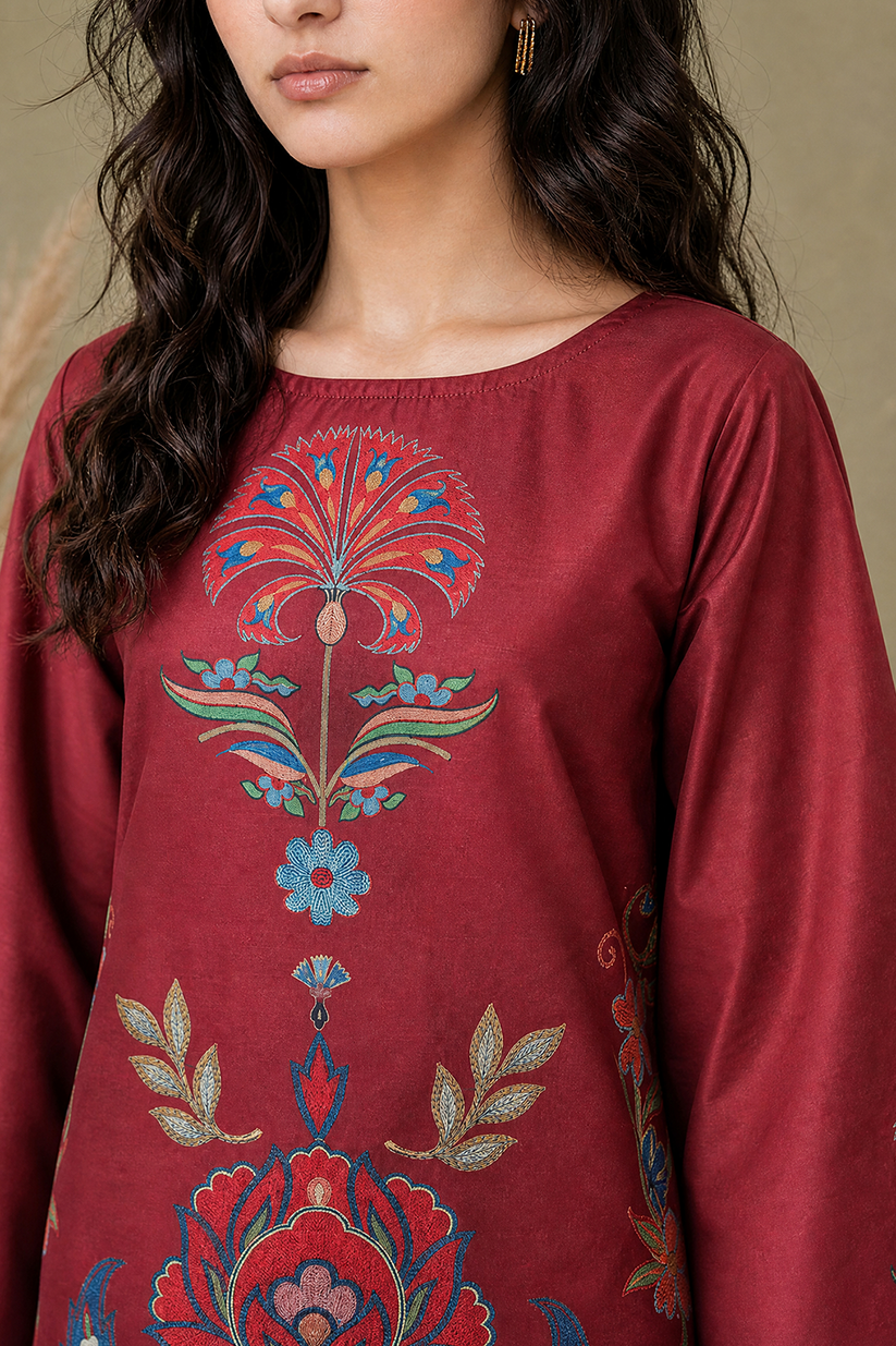 Saad Shaikh | Ease Fall Edit 26 | D-11 Co-ord Set Maroon and White by Saad Shaikh - Designer Dress  - Type : Ladies Clothes - Available at Libayah - 100% Original 
