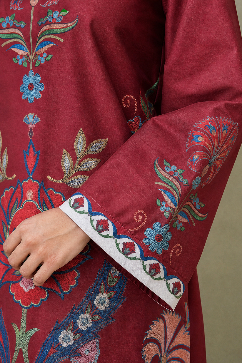 Saad Shaikh | Ease Fall Edit 26 | D-11 Co-ord Set Maroon and White by Saad Shaikh - Designer Dress  - Type : Ladies Clothes - Available at Libayah - 100% Original 