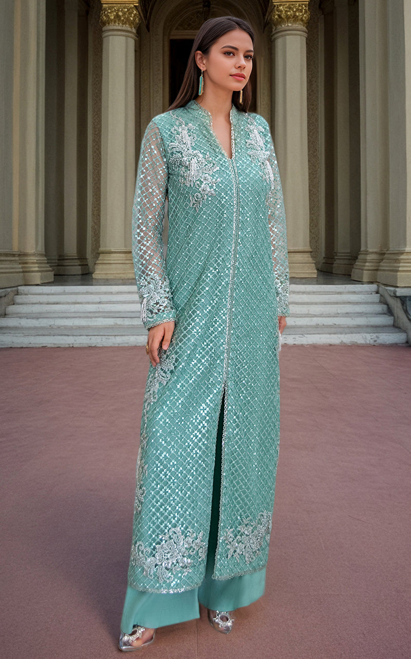 Threads and Motifs | Formal Dresses 25 | Net Embroidered Jacket With Trouser by Threads and Motifs - Designer Dress  - Type : Ladies Clothes - Available at Libayah - 100% Original 