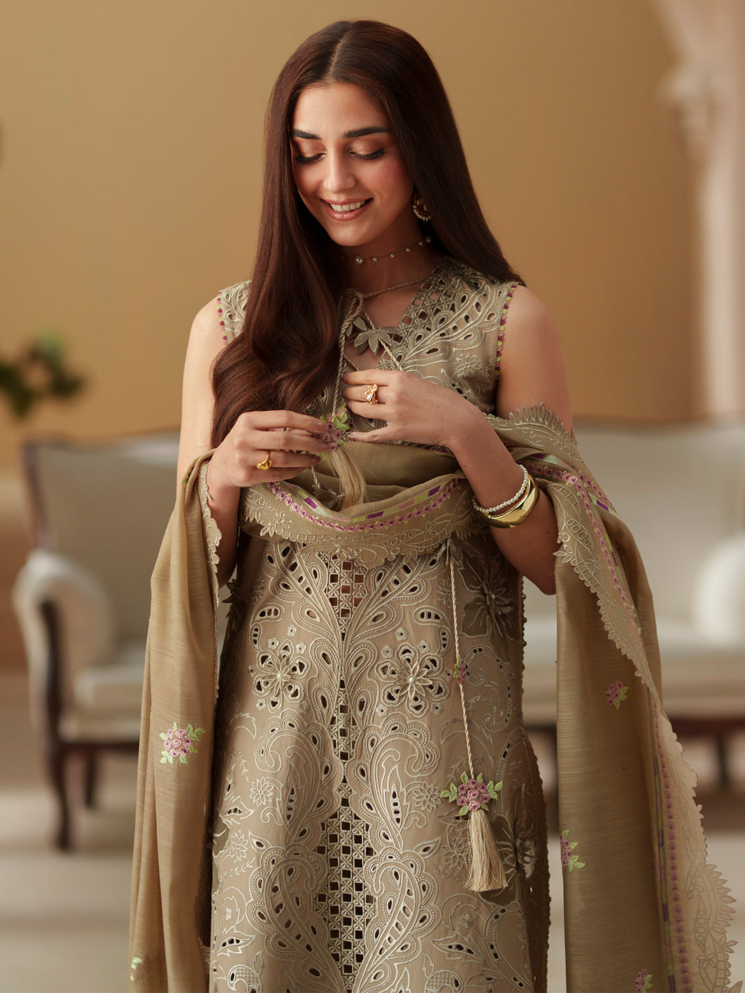 Bin Ilyas | Mashriq Luxury Lawn 26 | D-113-A by Bin Ilyas - Designer Dress  - Type : Ladies Clothes - Available at Libayah - 100% Original 