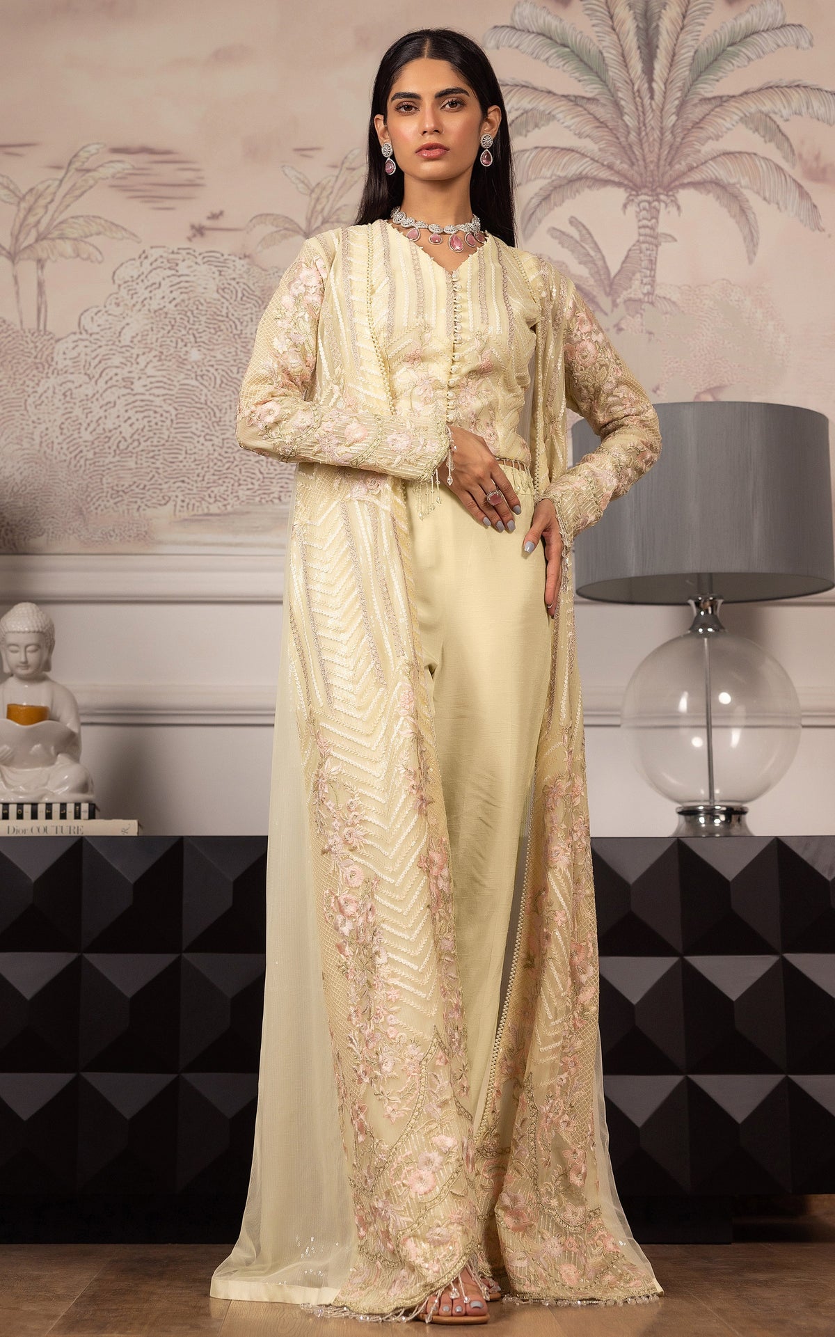Threads and Motifs | Formal Dresses 25 | Net Embroidered Jacket With Embroidered Blouse by Threads and Motifs - Designer Dress  - Type : Ladies Clothes - Available at Libayah - 100% Original 