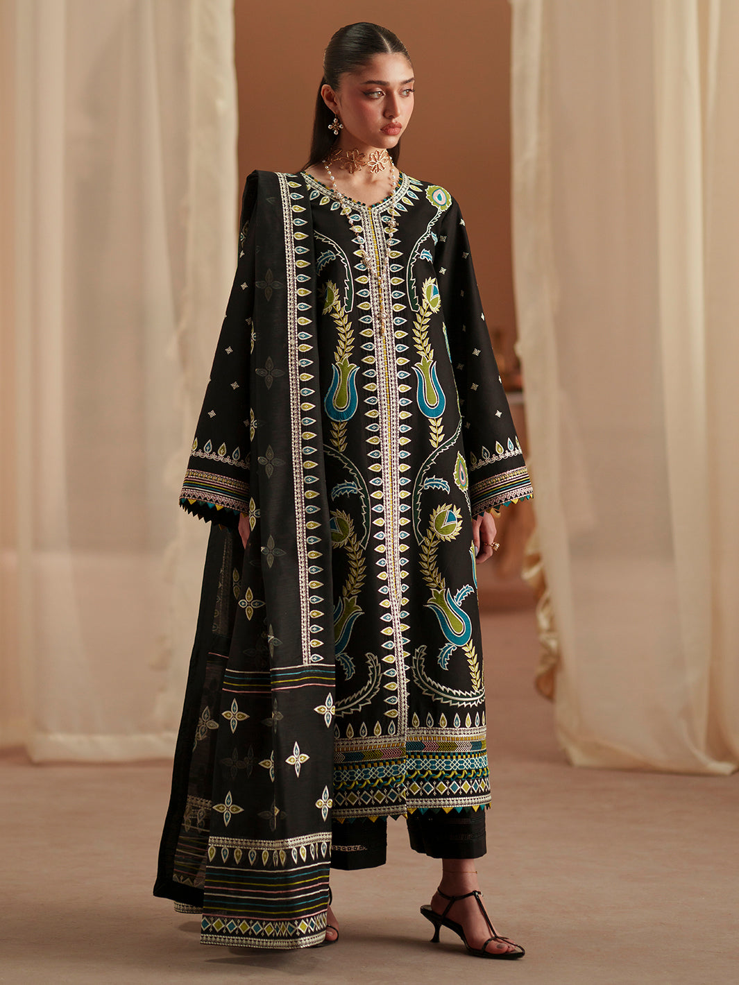 Bin Ilyas | Mashriq Luxury Lawn 26 | D-118-B by Bin Ilyas - Designer Dress  - Type : Ladies Clothes - Available at Libayah - 100% Original 