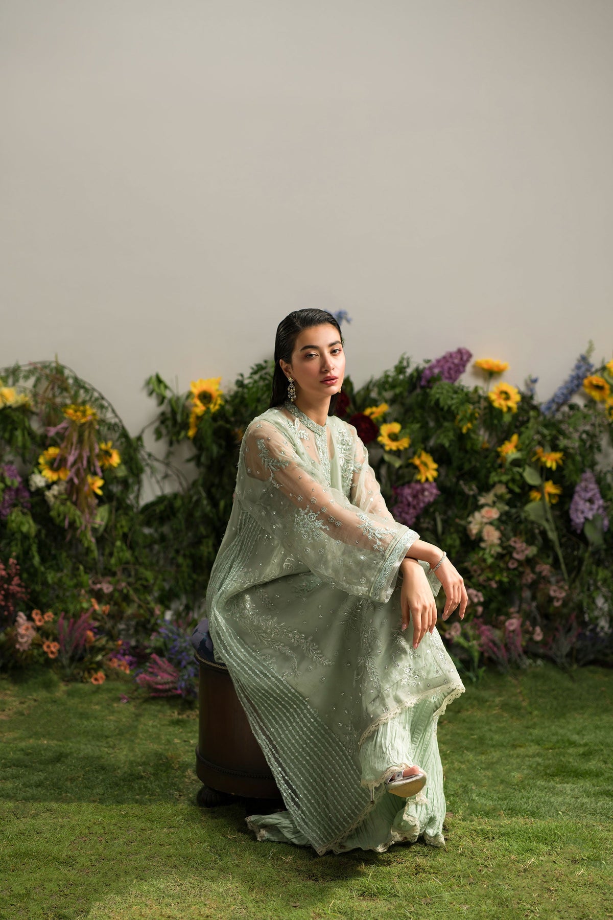 Ammara Khan | Lily Luxury Formals 24 | MINTY CRUSHED PANT SET (D-09) by Ammara Khan - Designer Dress - Type: Ladies Clothes - Available at Libayah - 100% Original