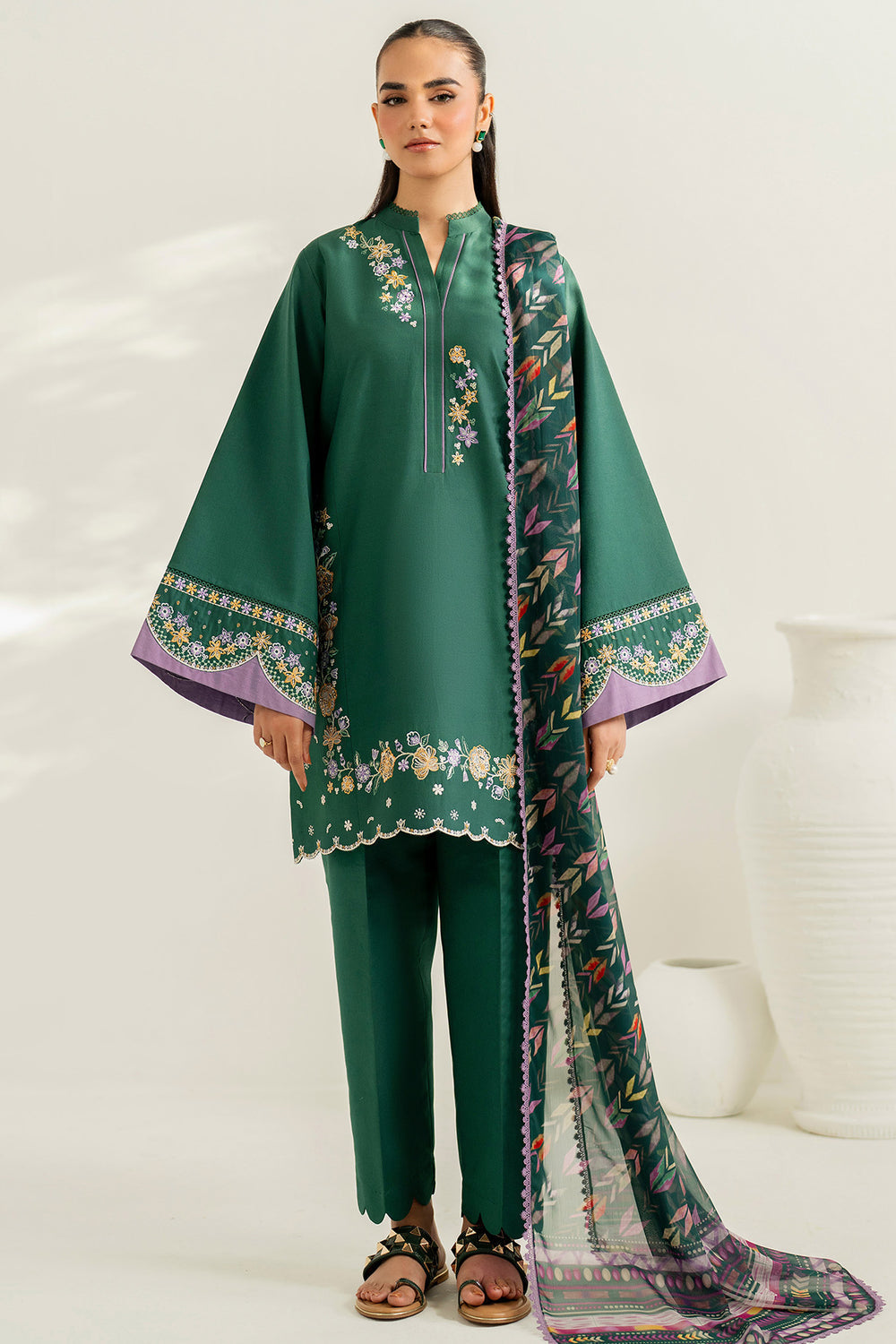 Farasha | Thread Lines Embroidered | Deep Pine by Farasha - Designer Dress  - Type : Ladies Clothes - Available at Libayah - 100% Original 