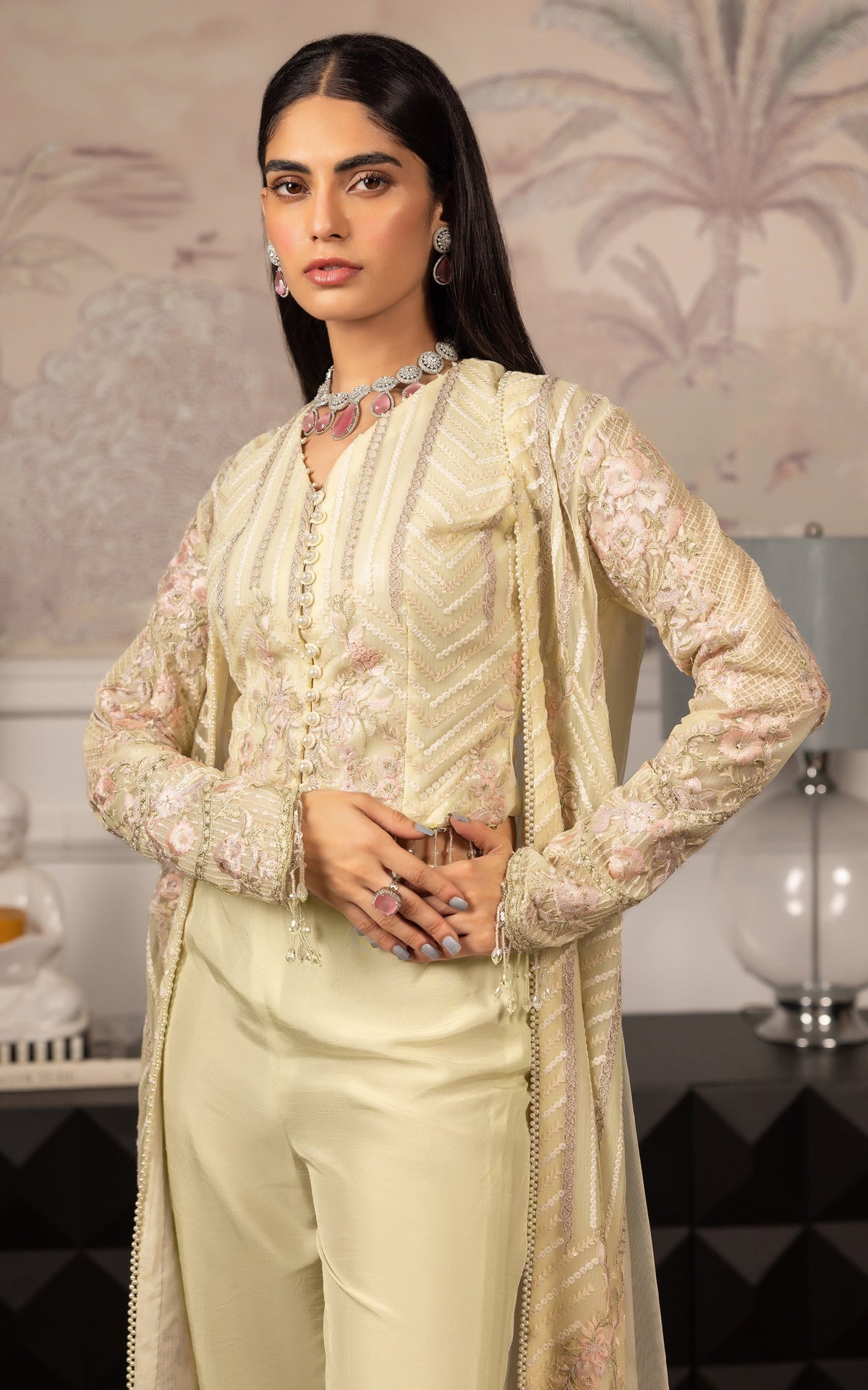 Threads and Motifs | Formal Dresses 25 | Net Embroidered Jacket With Embroidered Blouse by Threads and Motifs - Designer Dress  - Type : Ladies Clothes - Available at Libayah - 100% Original 