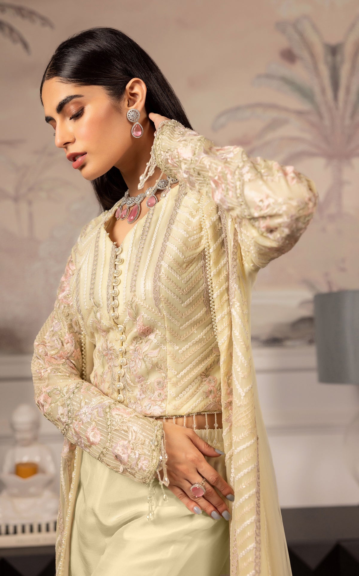 Threads and Motifs | Formal Dresses 25 | Net Embroidered Jacket With Embroidered Blouse by Threads and Motifs - Designer Dress  - Type : Ladies Clothes - Available at Libayah - 100% Original 