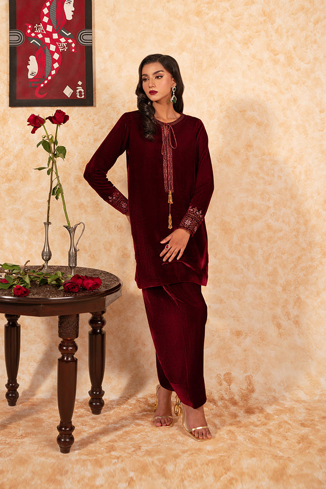 Fozia Khalid | Velvet Deck | Garnet by Fozia Khalid - Designer Dress - Type: Formal - Available at Libayah - 100% Original