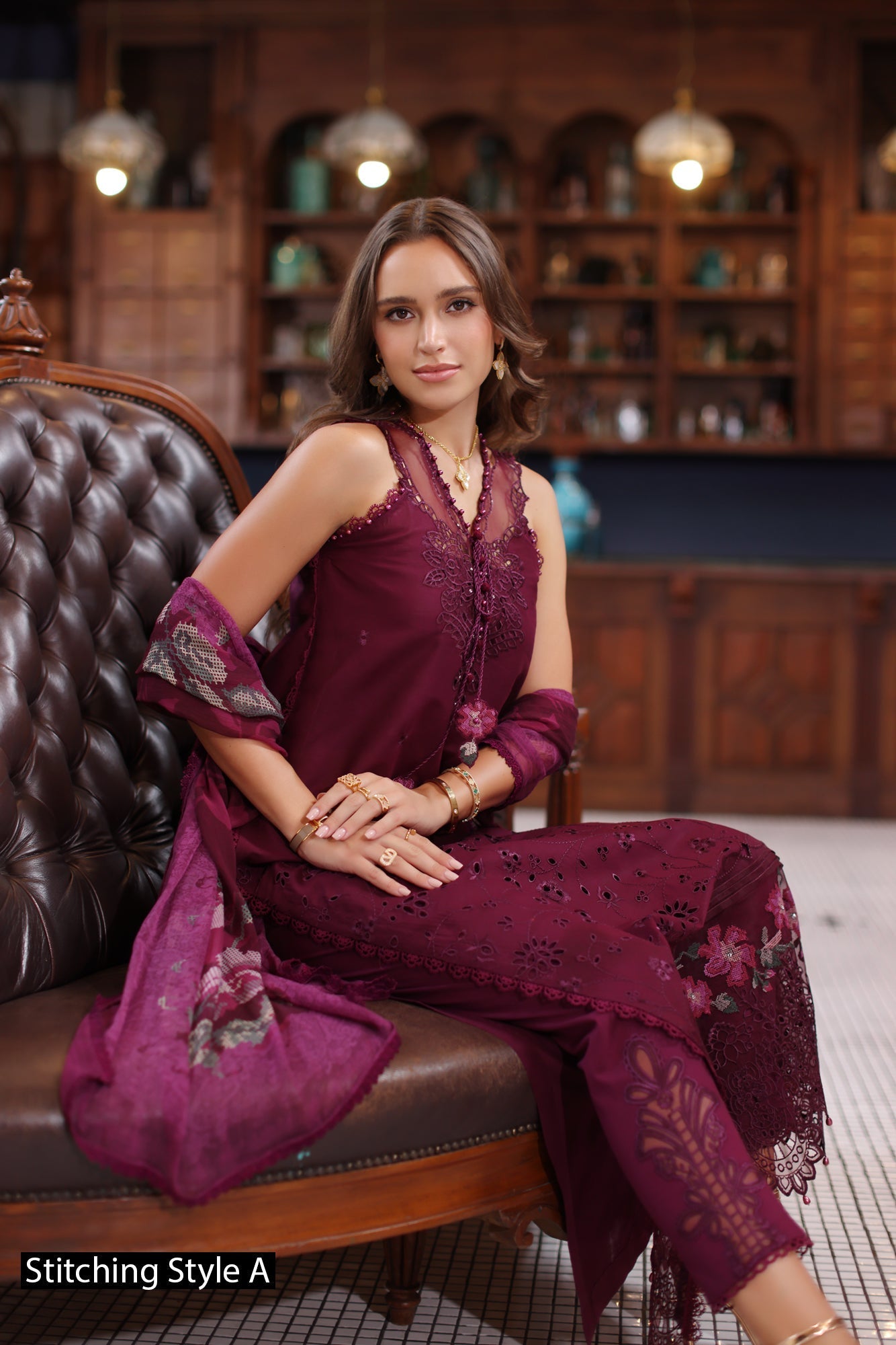 Noor by Saadia Asad | Eid Luxury Schiffli Laserkari 25 | D12- Plum by Noor by Saadia Asad - Designer Dress - Type: Ladies Clothes - Available at Libayah - 100% Original