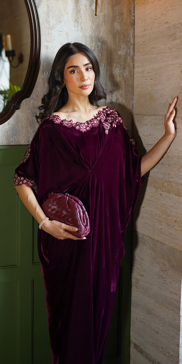 Erum Khan | Velvet Wisper | Wine Whisper by Erum Khan - Designer Dress - Type: Ladies Clothes - Available at Libayah - 100% Original