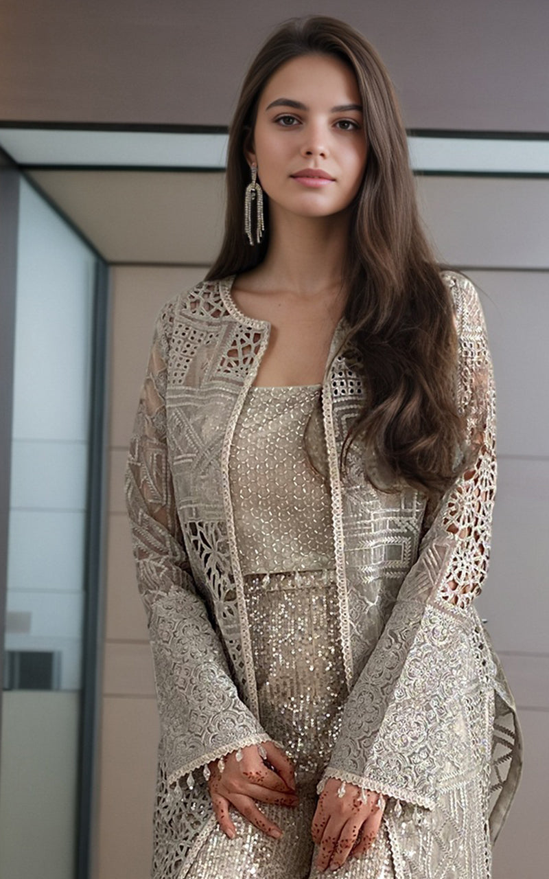 Threads and Motifs | Formal Dresses 25 | Organza Embroidered Jacket With Blouse by Threads and Motifs - Designer Dress  - Type : Ladies Clothes - Available at Libayah - 100% Original 
