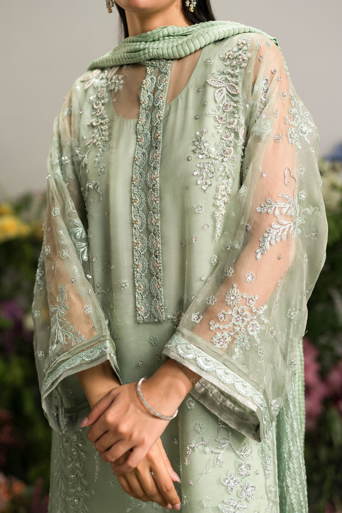 Ammara Khan | Lily Luxury Formals 24 | MINTY CRUSHED PANT SET (D-09) by Ammara Khan - Designer Dress - Type: Ladies Clothes - Available at Libayah - 100% Original