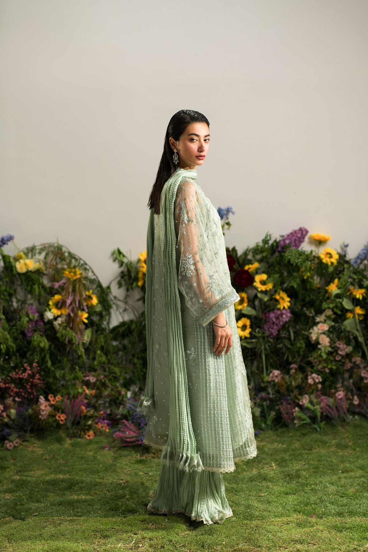 Ammara Khan | Lily Luxury Formals 24 | MINTY CRUSHED PANT SET (D-09) by Ammara Khan - Designer Dress - Type: Ladies Clothes - Available at Libayah - 100% Original