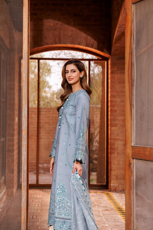 Farasha | Dastoor Embroidered Lawn SS24 | BERYL GREY by Farasha - Designer Dress - Type: Ladies Clothes - Available at Libayah - 100% Original