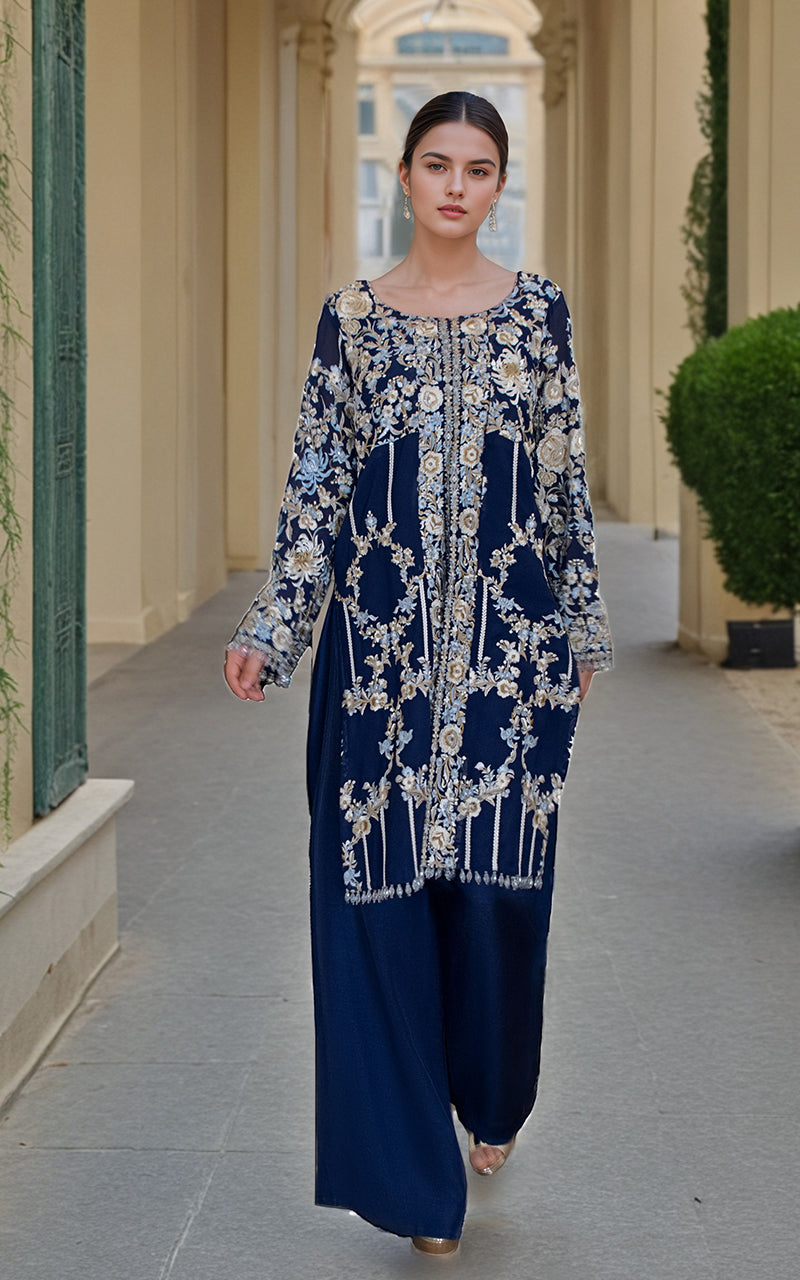 Threads and Motifs | Formal Dresses 25 | Chiffon Embroidered Shirt by Threads and Motifs - Designer Dress  - Type : Ladies Clothes - Available at Libayah - 100% Original 
