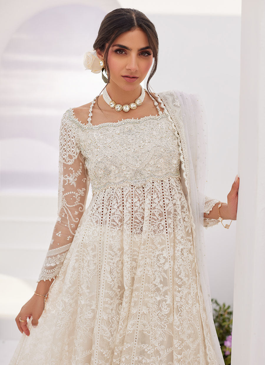 Farah Talib Aziz | Zaza Luxe Pret 24 | MAELLE IVORY EMBROIDERED AND EMBELLISHED KALIDAAR