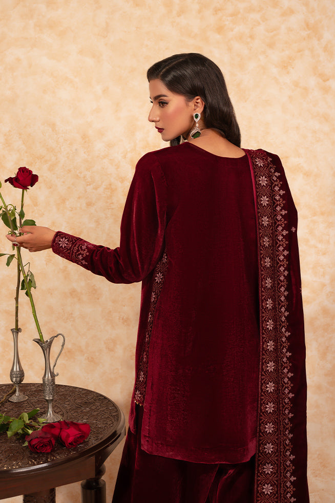 Fozia Khalid | Velvet Deck | Garnet by Fozia Khalid - Designer Dress - Type: Formal - Available at Libayah - 100% Original