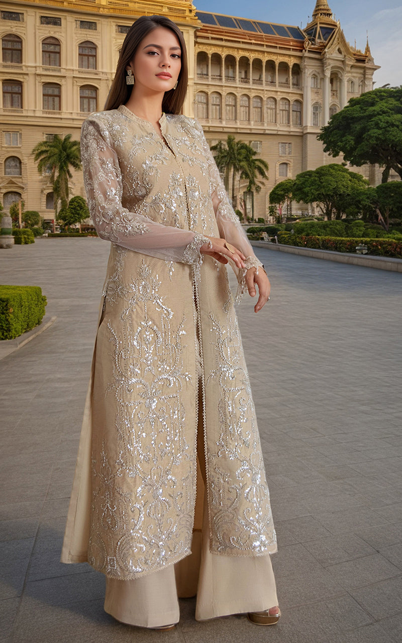 Threads and Motifs | Formal Dresses 25 | Net Embroidered Jacket by Threads and Motifs - Designer Dress  - Type : Ladies Clothes - Available at Libayah - 100% Original 