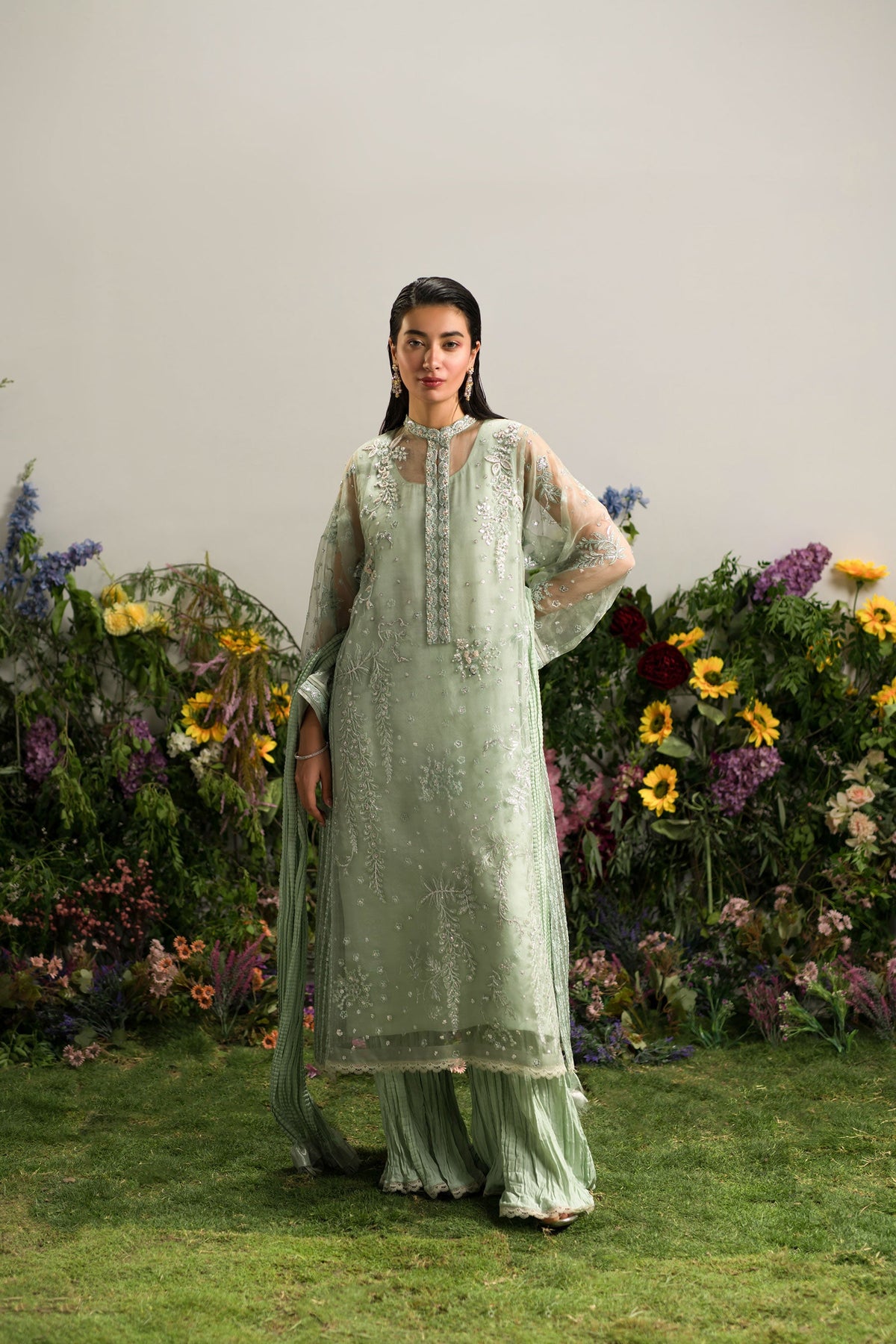 Ammara Khan | Lily Luxury Formals 24 | MINTY CRUSHED PANT SET (D-09) by Ammara Khan - Designer Dress - Type: Ladies Clothes - Available at Libayah - 100% Original