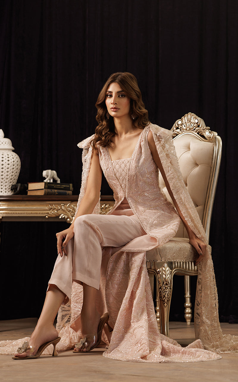 Threads and Motifs | Formal Dresses 25 | Net Embroidered Jacket with Embroidered Tube & Trouser by Threads and Motifs - Designer Dress  - Type : Ladies Clothes - Available at Libayah - 100% Original 