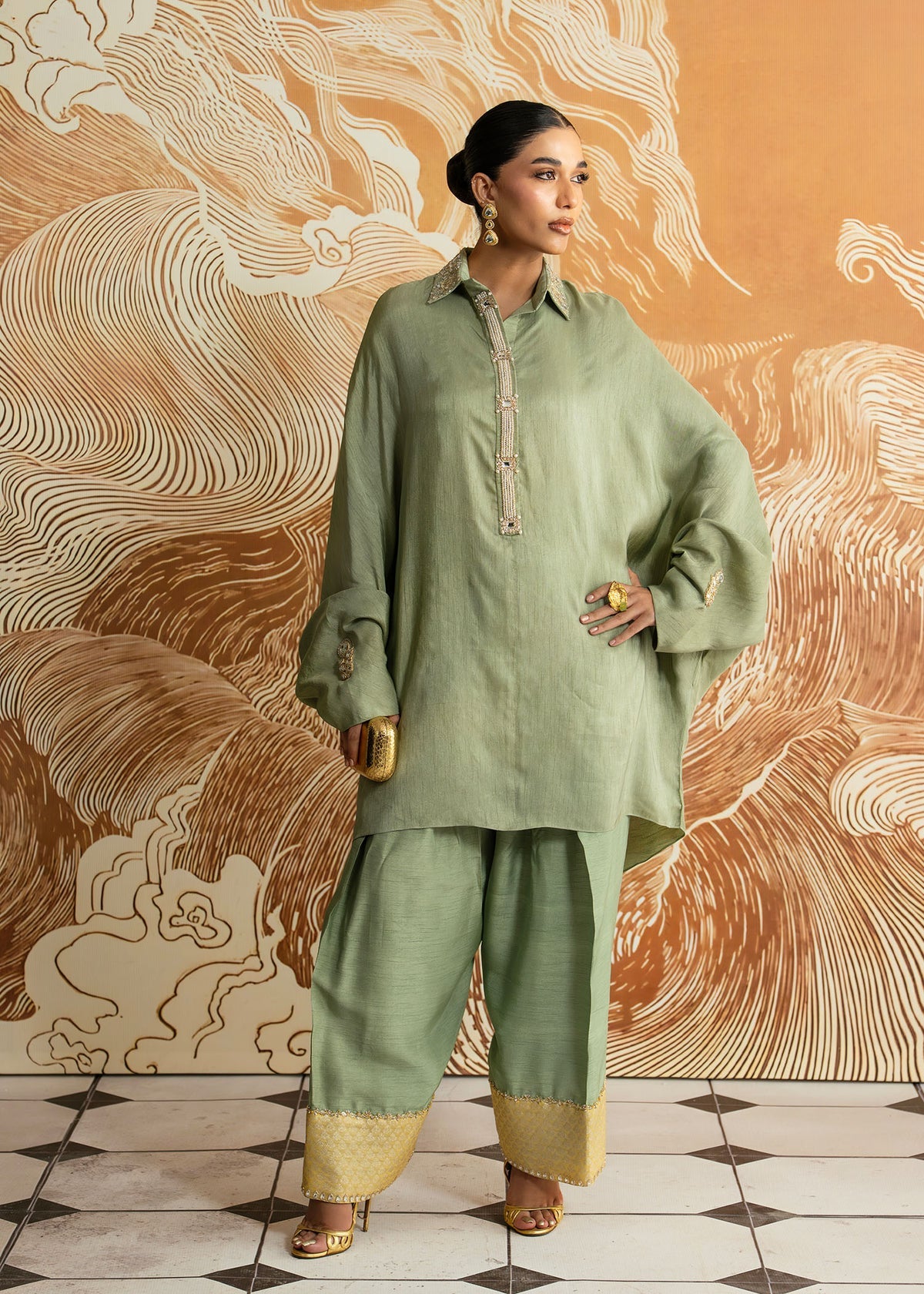 Peridot Glow – authentic Pakistani formal dress from the Mahgul Whispers of Silk collection for women in the UK