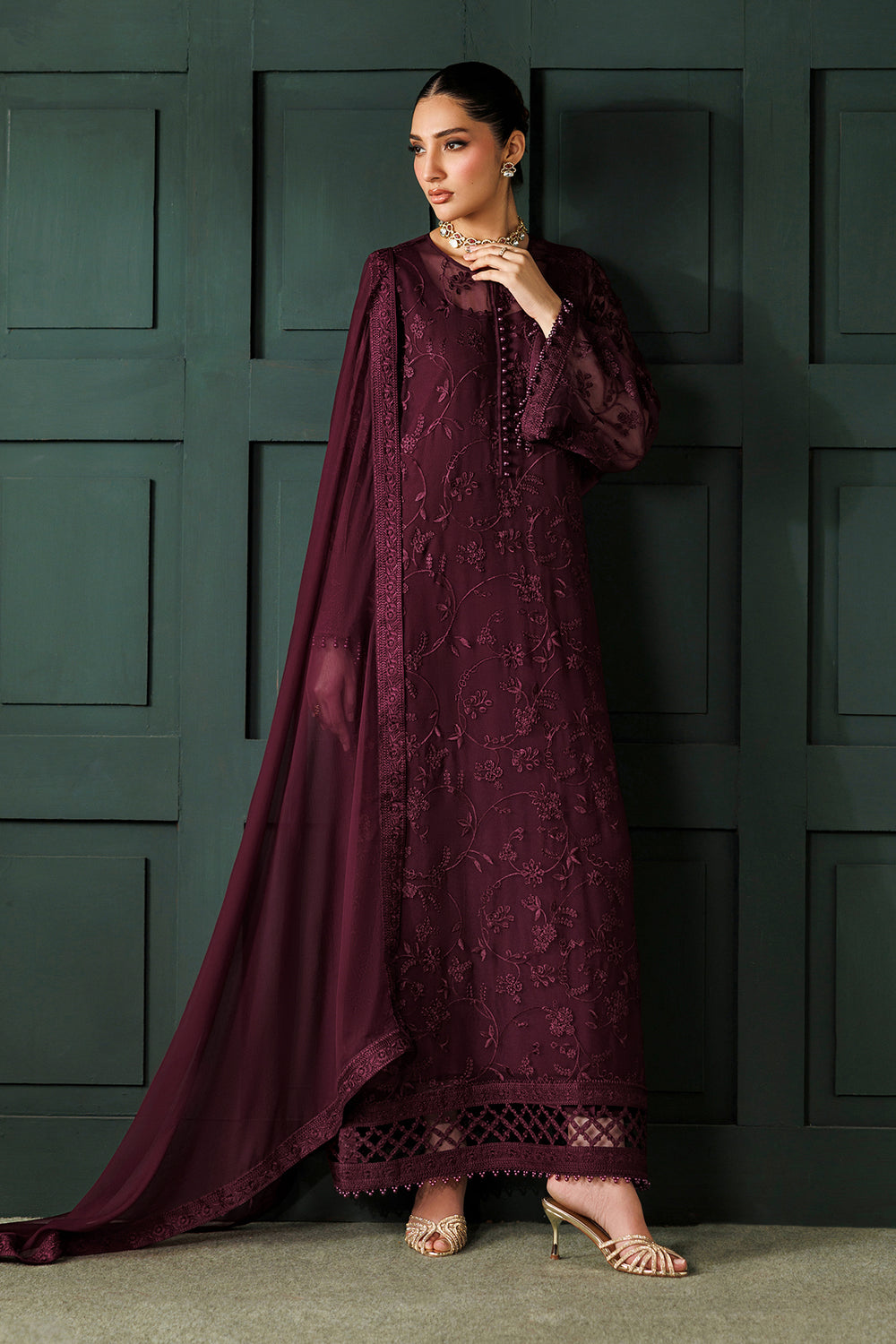 Baroque | Formals Collection | EMBROIDERED CHIFFON UF-4436 by Baroque - Designer Dress  - Type : Ladies Clothes - Available at Libayah - 100% Original 