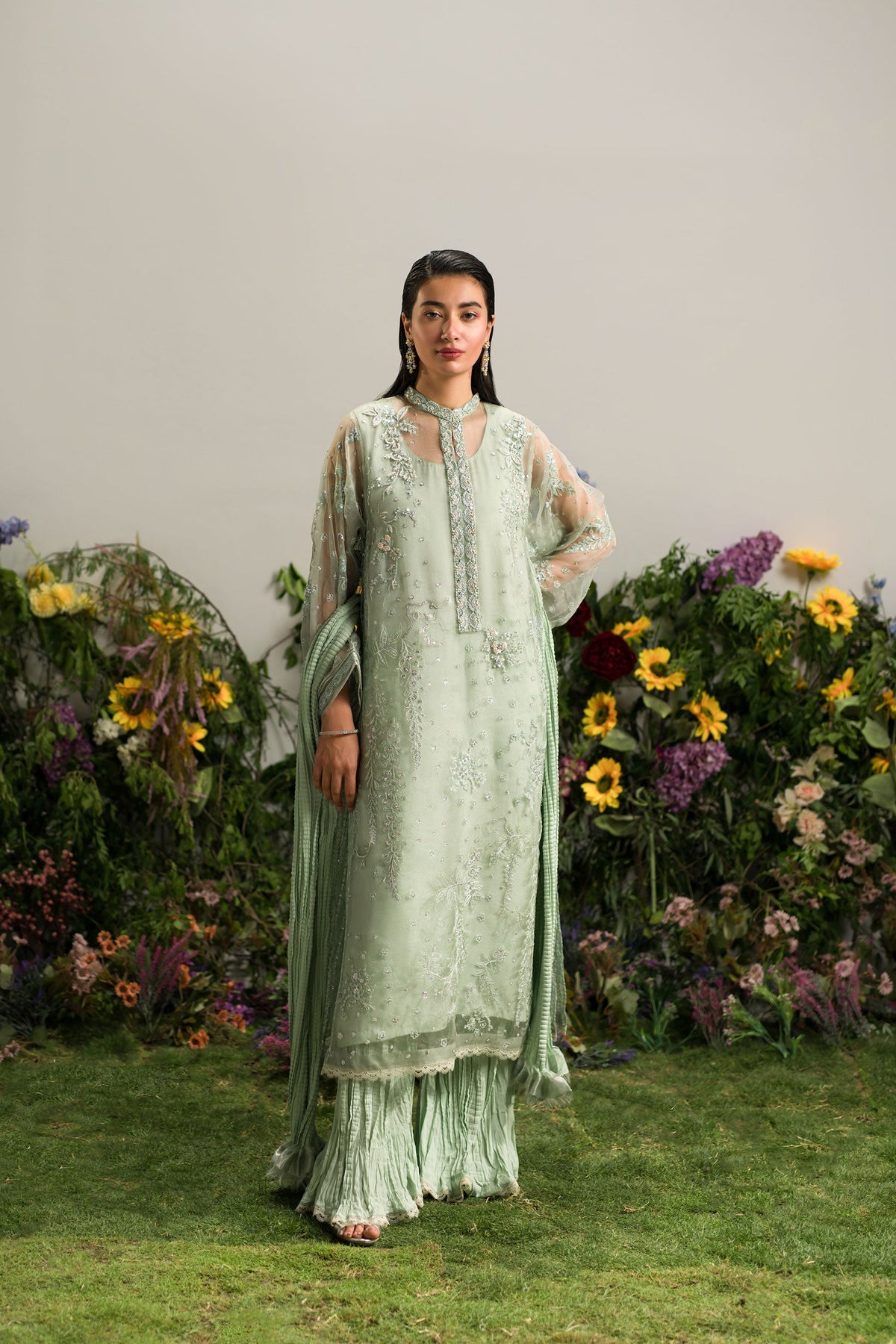 Ammara Khan | Lily Luxury Formals 24 | MINTY CRUSHED PANT SET (D-09) by Ammara Khan - Designer Dress - Type: Ladies Clothes - Available at Libayah - 100% Original