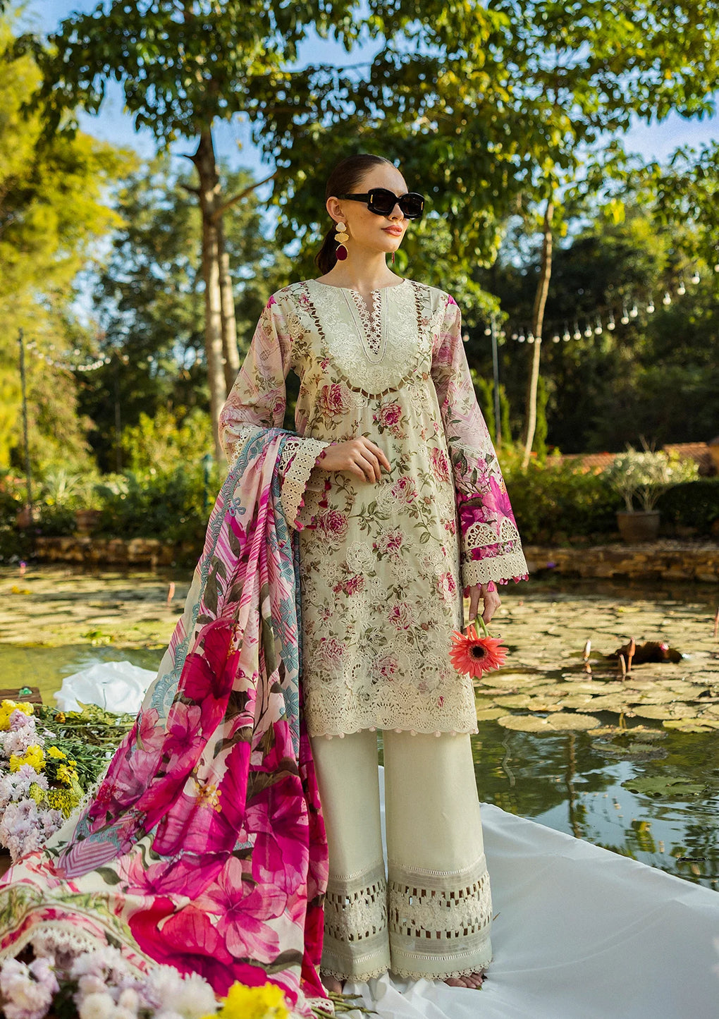 Elaf Premium | Print Chikankari 25 | ELK-06B ROSES & WHITES by Elaf Premium - Designer Dress - Type: Ladies Clothes - Available at Libayah - 100% Original