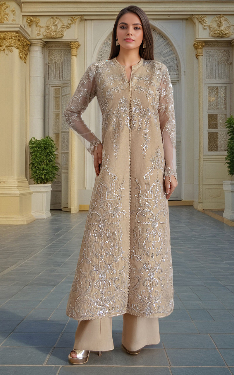 Threads and Motifs | Formal Dresses 25 | Net Embroidered Jacket by Threads and Motifs - Designer Dress  - Type : Ladies Clothes - Available at Libayah - 100% Original 