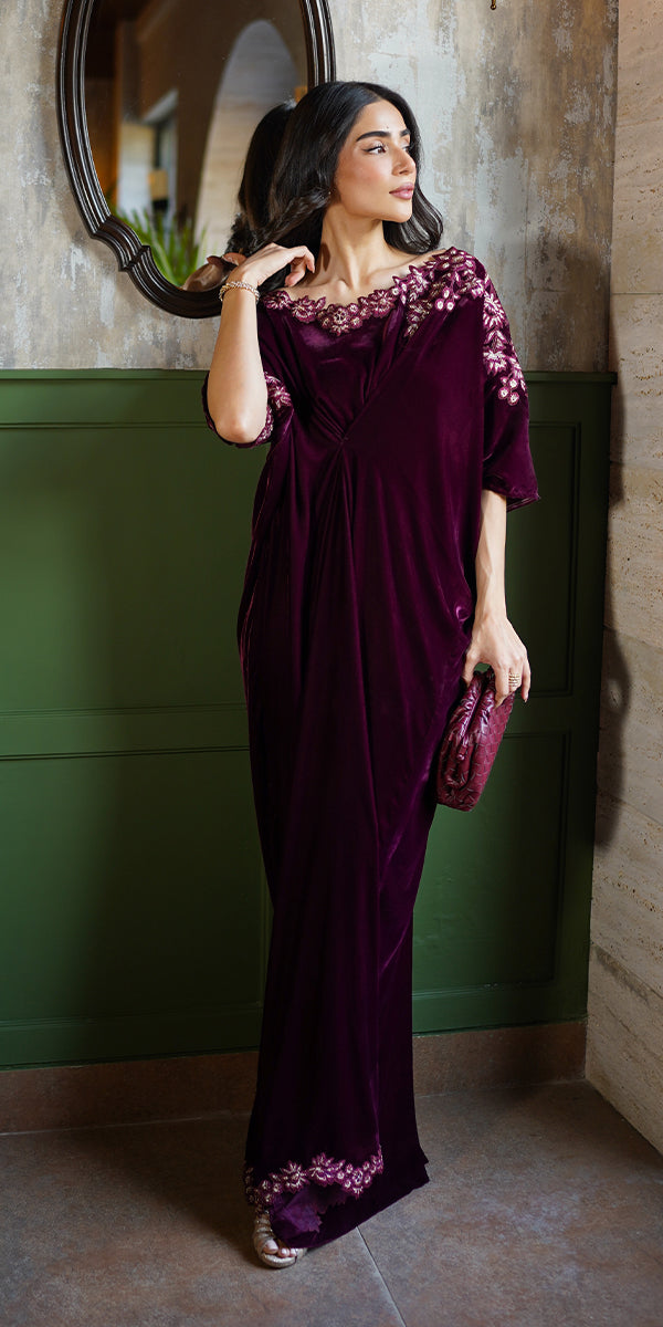 Erum Khan | Velvet Wisper | Wine Whisper by Erum Khan - Designer Dress - Type: Ladies Clothes - Available at Libayah - 100% Original