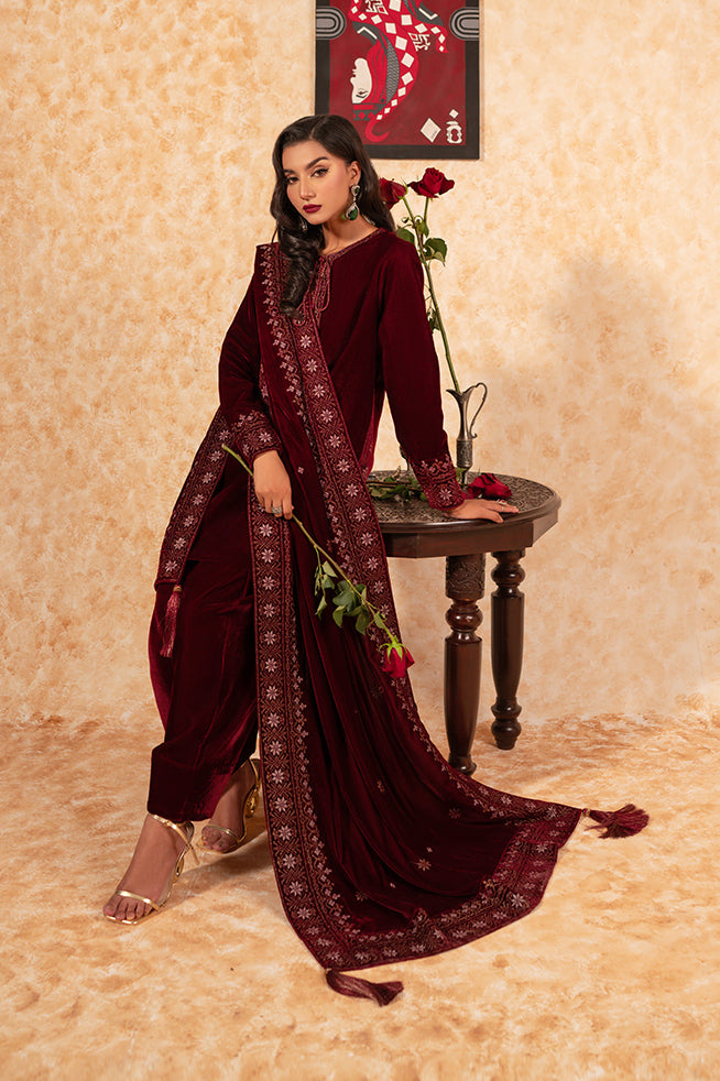 Fozia Khalid | Velvet Deck | Garnet by Fozia Khalid - Designer Dress - Type: Formal - Available at Libayah - 100% Original