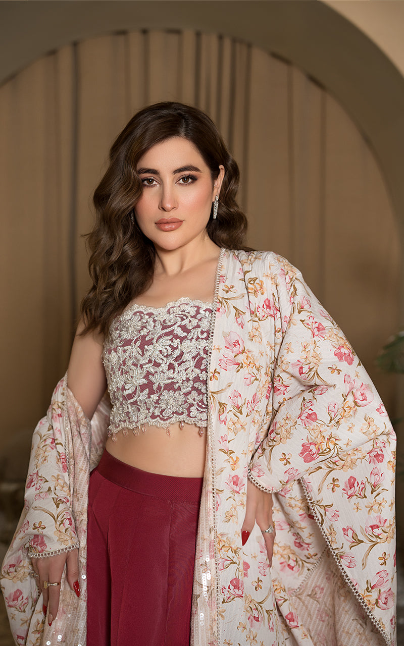 Threads and Motifs | Formal Dresses 25 | Embroidered Blouse With Printed Cape And Skirt by Threads and Motifs - Designer Dress  - Type : Ladies Clothes - Available at Libayah - 100% Original 
