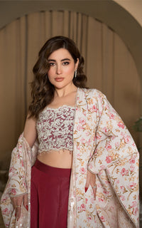 Threads and Motifs | Formal Dresses 25 | Embroidered Blouse With Printed Cape And Skirt by Threads and Motifs - Designer Dress  - Type : Ladies Clothes - Available at Libayah - 100% Original 