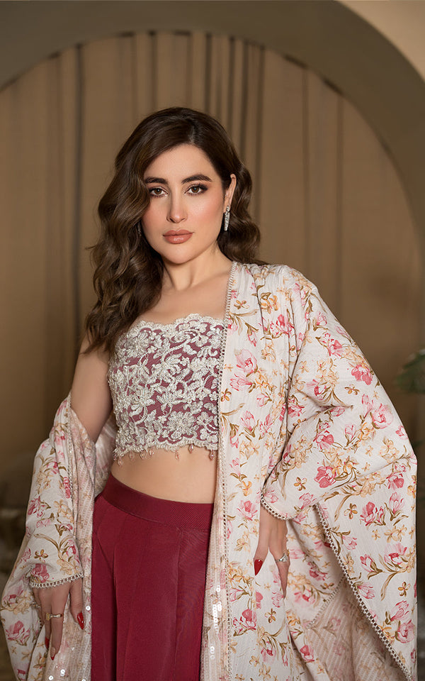 Threads and Motifs | Formal Dresses 25 | Embroidered Blouse With Printed Cape And Skirt by Threads and Motifs - Designer Dress  - Type : Ladies Clothes - Available at Libayah - 100% Original 