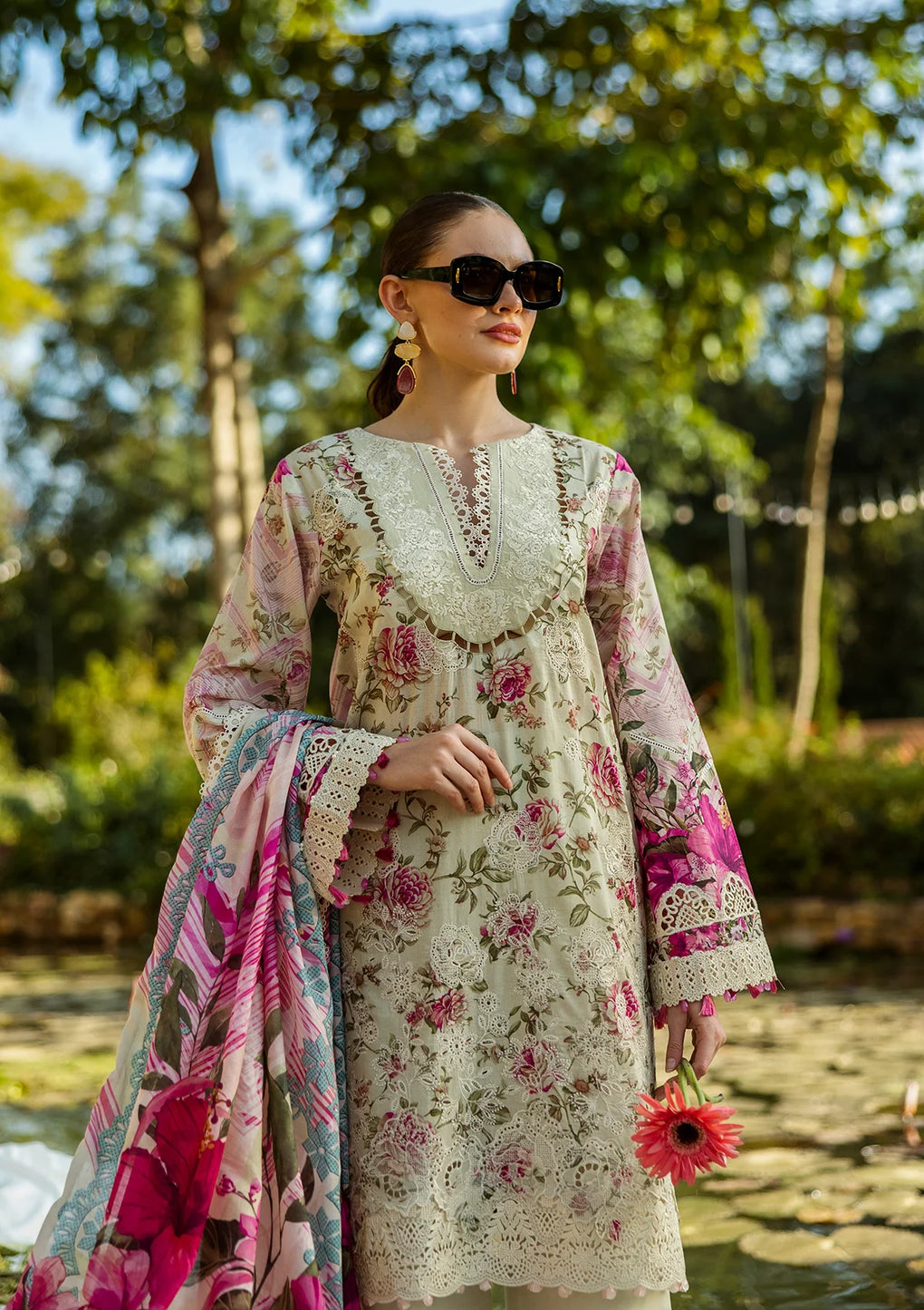 Elaf Premium | Print Chikankari 25 | ELK-06B ROSES & WHITES by Elaf Premium - Designer Dress - Type: Ladies Clothes - Available at Libayah - 100% Original