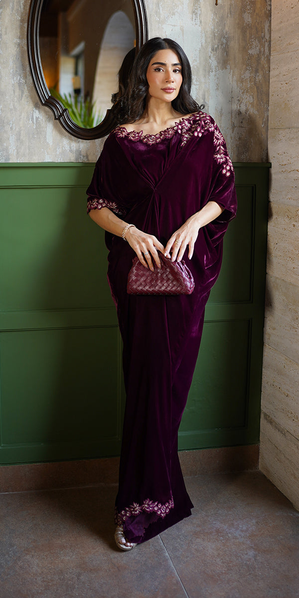 Erum Khan | Velvet Wisper | Wine Whisper by Erum Khan - Designer Dress - Type: Ladies Clothes - Available at Libayah - 100% Original