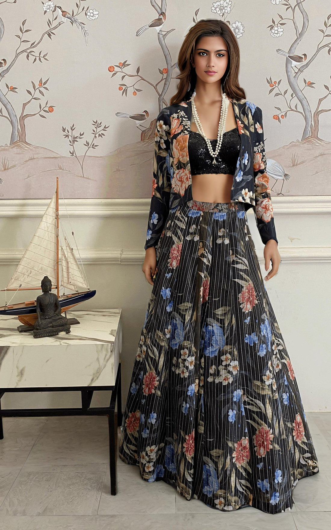 Threads and Motifs | Formal Dresses 25 | Printed Jacket With Sequins Blouse And Printed Lehenga by Threads and Motifs - Designer Dress  - Type : Ladies Clothes - Available at Libayah - 100% Original 