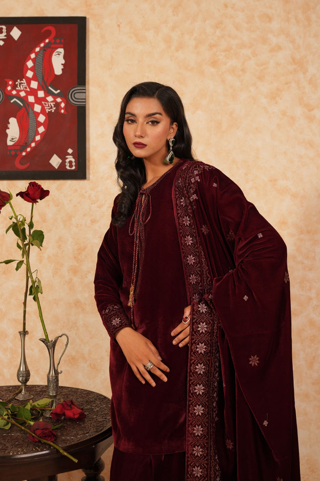 Fozia Khalid | Velvet Deck | Garnet by Fozia Khalid - Designer Dress - Type: Formal - Available at Libayah - 100% Original
