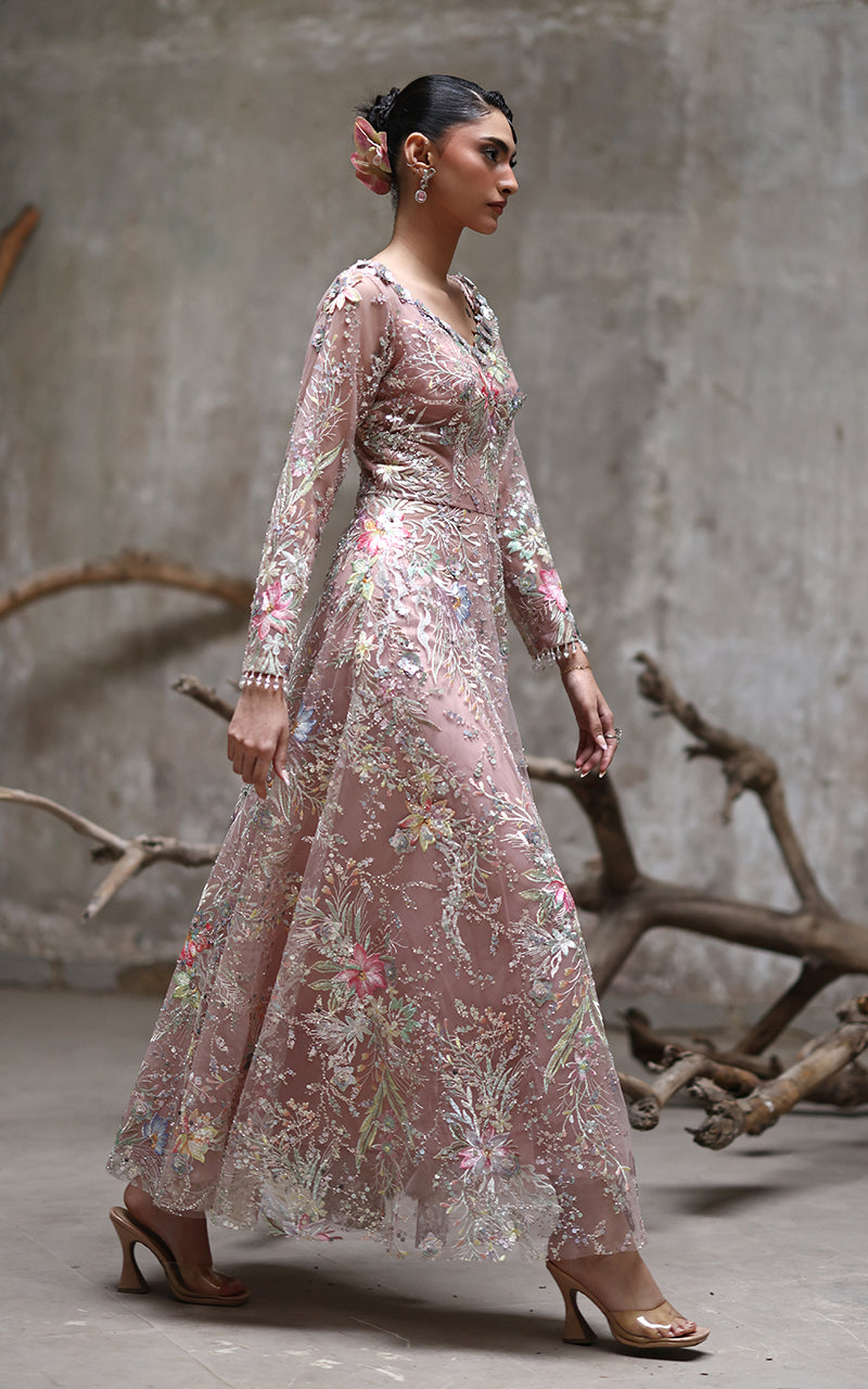 Threads and Motifs | Formal Dresses 25 | Net Embroidered Dress by Threads and Motifs - Designer Dress  - Type : Ladies Clothes - Available at Libayah - 100% Original 